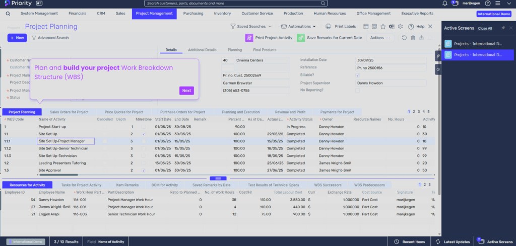 Project Managment Screen 1